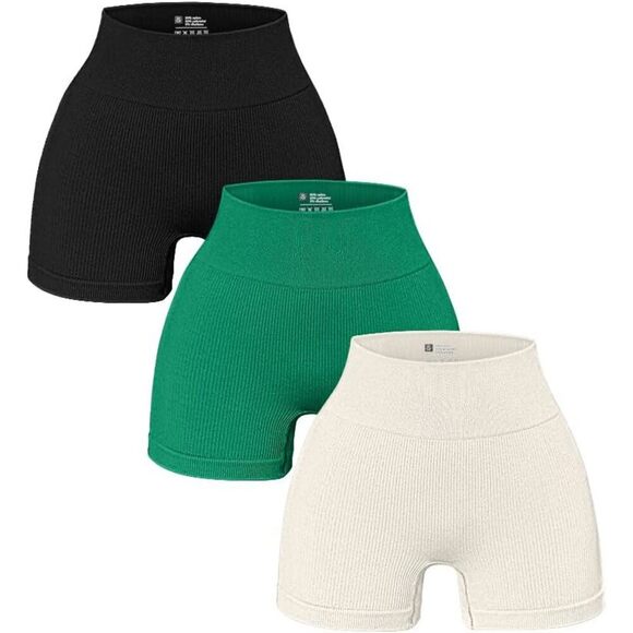 OQQ Women's Ribbed Seamless Workout Shorts - Picture 1 of 15